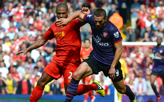 Arsenal vs Liverpool Lukas Podolski + Glen Johnson