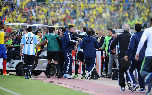 (Video) Argentina’s Javier Mascherano sent off for kicking a medic