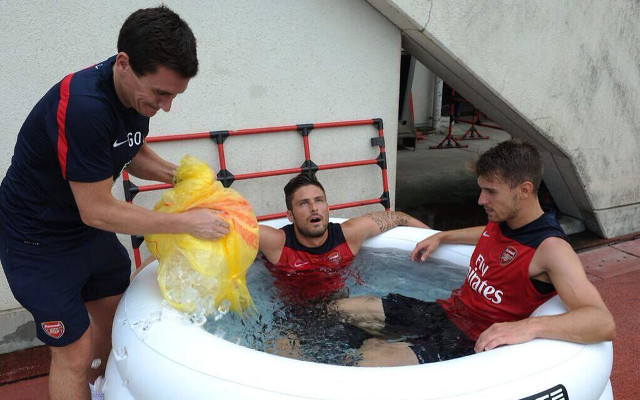 Olivier Giroud + Aaron Ramsey Arsenal ice bath