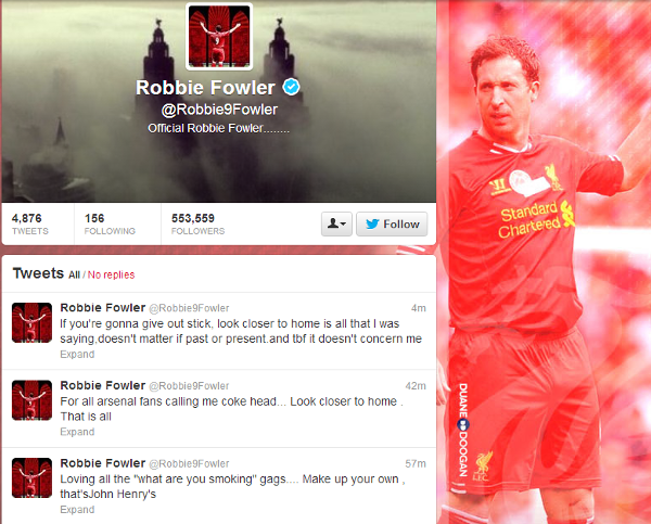 Liverpool striker Robbie Fowler suggests Arsenal player on cocaine