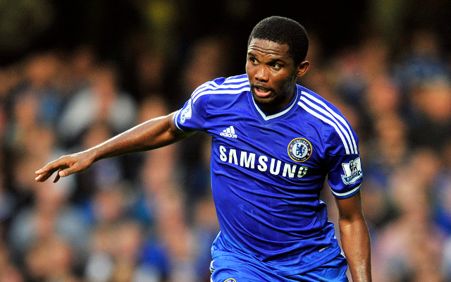 (Image) Chelsea ace Eto’o celebrates with team-mates after Cameroon qualify for World Cup