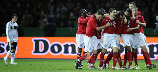 England celebrate v Germany