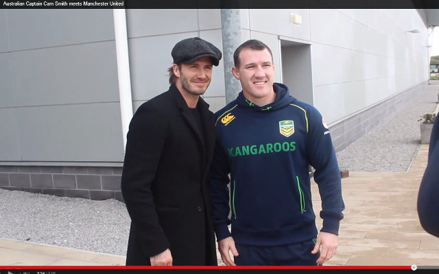 (Video) David Beckham randomly joins Man United stars for meeting with Aussie league team