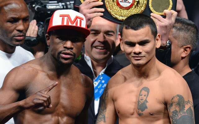 Floyd Mayweather v Marcos Maidana weigh-in results: ‘Money’ comes in lighter at the scales
