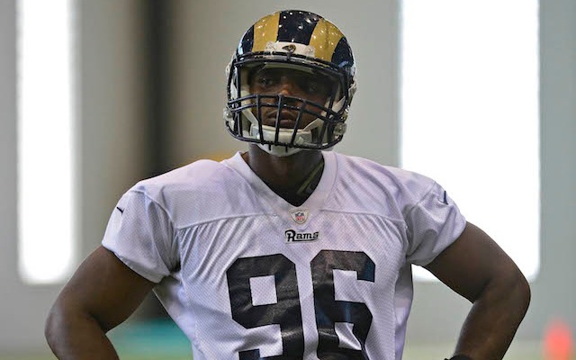 Defensive end Michael Sam reacts to release from St. Louis Rams