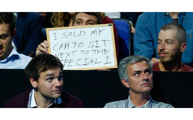 (Video) Crazy fan sells car to sit behind Chelsea boss Jose Mourinho at Masters clash between Murray and Federer