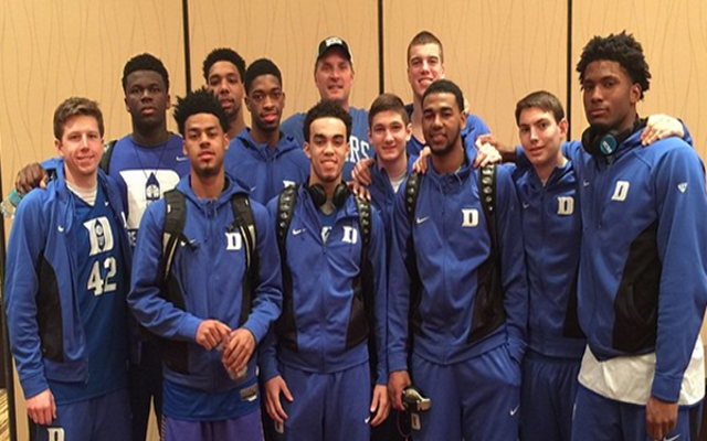 (Image) Christian Laettner wears “Haters Gonna Hate” T-shirt at victory breakfast with Duke team