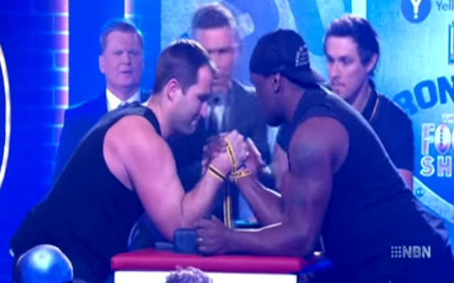 (Video) Ouch! Former NRL star Ben Ross suffers serious arm injury on The Footy Show during arm-wrestling challenge