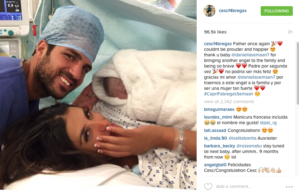 Fabregas baby Instagram post